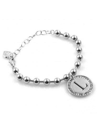 bracciale donna con lettera iniziale l ciondolo gioiello argentato con strass