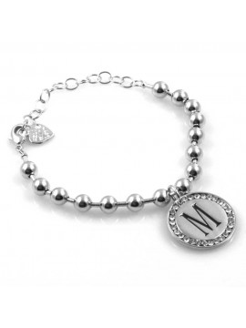 bracciale donna con lettera iniziale m ciondolo gioiello argentato con strass