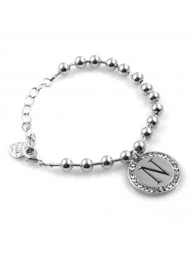 bracciale donna con lettera iniziale n ciondolo gioiello argentato con strass