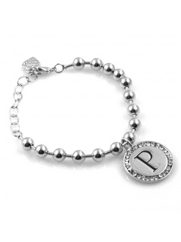 bracciale donna con lettera iniziale p ciondolo gioiello argentato con strass