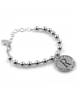 bracciale donna con lettera iniziale r ciondolo gioiello argentato con strass