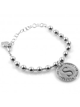 bracciale donna con lettera iniziale s ciondolo gioiello argentato con strass