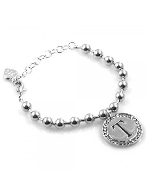 bracciale donna con lettera iniziale t ciondolo gioiello argentato con strass