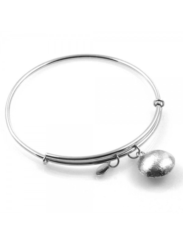 bracciale donna rigido crisalide gioiello argentato con ciondolo rotondo misura unica