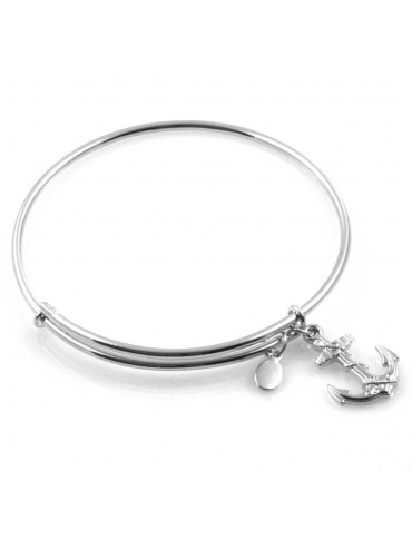 bracciale donna rigido crisalide gioiello argentato con ciondolo ancora misura unica