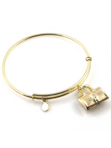 bracciale donna rigido crisalide gioiello dorato con ciondolo borsetta misura unica