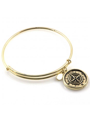 bracciale donna rigido crisalide gioiello dorato con ciondolo rosa dei venti misura unica