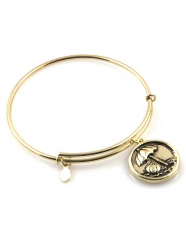 bracciale donna rigido crisalide gioiello dorato con ciondolo spiaggia ombrellone misura unica