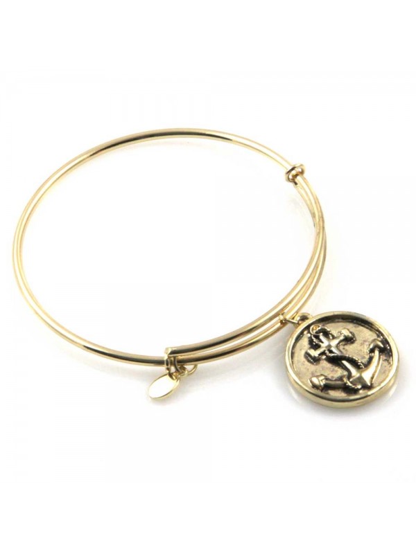 bracciale donna rigido crisalide gioiello dorato con ciondolo ancora misura unica