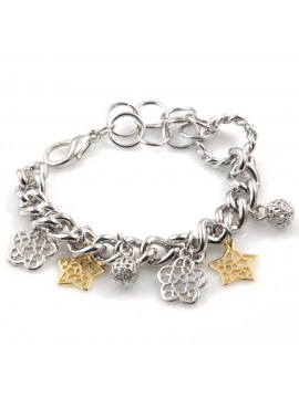 bracciale donna in bronzo gioiello con ciondoli fiori stelle e sfere misura cm 19