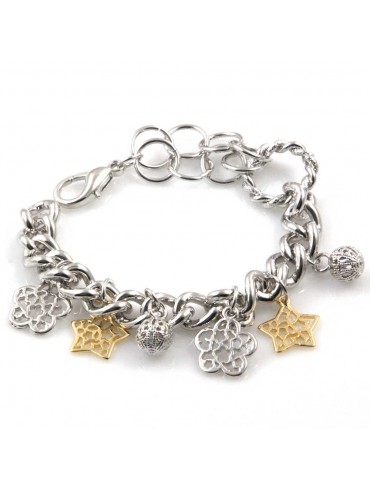 bracciale donna in bronzo gioiello con ciondoli fiori stelle e sfere misura cm 19