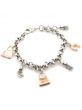 bracciale donna in bronzo gioiello con ciondoli borsette e ferro di cavallo misura cm 19