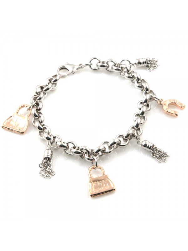 bracciale donna in bronzo gioiello con ciondoli borsette e ferro di cavallo misura cm 19