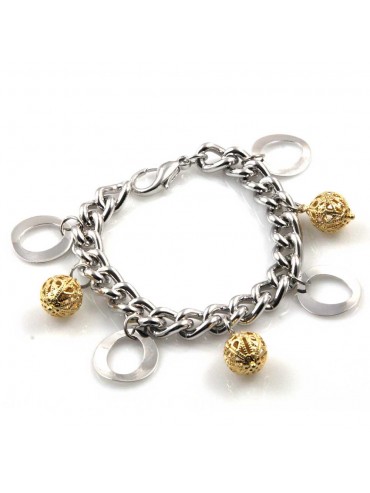 bracciale donna in bronzo gioiello con ciondoli ovali e sfere cm 19