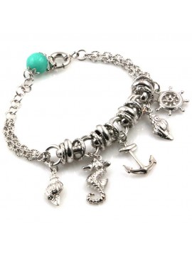 bracciale donna in bronzo gioiello con ciondoli soggetti marinari misura cm 19