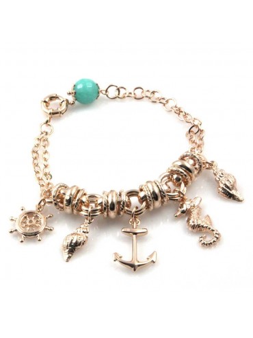 bracciale donna in bronzo gioiello con ciondoli marinari ancora timone cavalluccio conchiglia misura cm 19