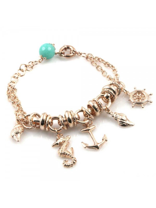 bracciale donna in bronzo gioiello con ciondoli marinari ancora timone cavalluccio conchiglia misura cm 19