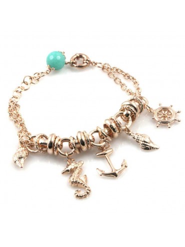 bracciale donna in bronzo gioiello con ciondoli marinari ancora timone cavalluccio conchiglia misura cm 19
