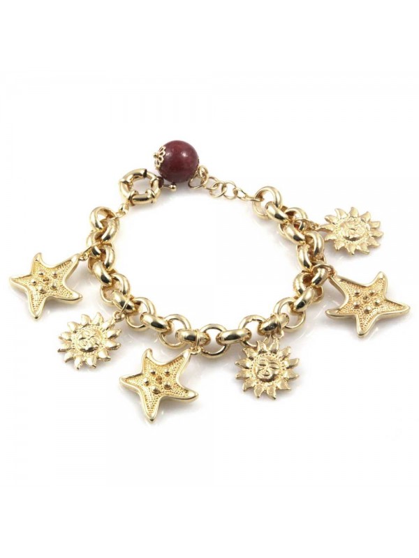 bracciale donna in bronzo gioiello con ciondoli sole e stelle marina misura cm 19