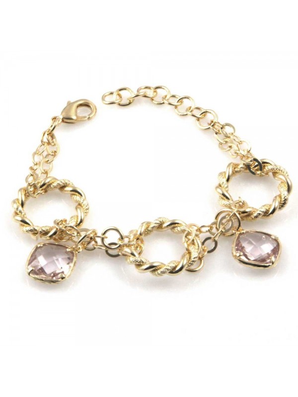 bracciale donna in bronzo gioiello con cristalli rosa misura cm 19
