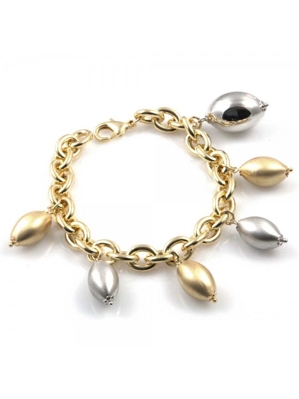 bracciale donna in bronzo gioiello con ciondoli oliva dorati e argentati misura cm 19