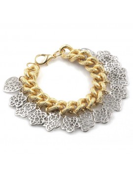 bracciale donna in bronzo gioiello con ciondoli fiori e cuori misura cm 19