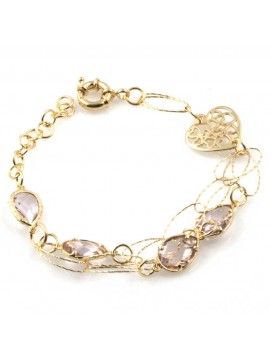 bracciale donna in bronzo gioiello con cristalli rosa a goccia misura cm 19