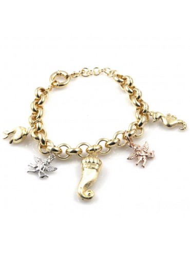 bracciale donna in bronzo gioiello con ciondoli angeli corno delfino cavalluccio marino misura cm 19