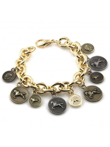 bracciale donna in bronzo gioiello con ciondoli moneta bruniti invecchaiti misura cm 19