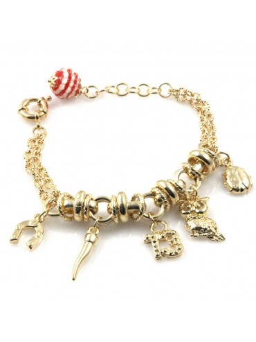 bracciale donna in bronzo gioiello con ciondoli porta fortuna misura cm 19