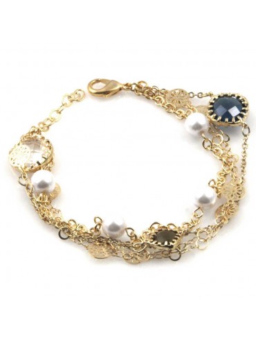 bracciale donna in bronzo gioiello con cristalli e perle misura cm 19