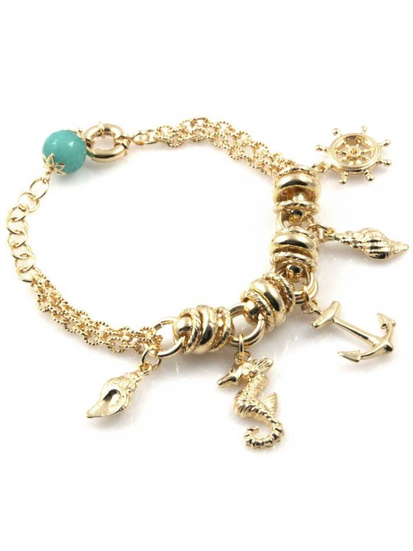 bracciale donna in bronzo gioiello con pendenti ciondoli soggetti marinari misura cm 19