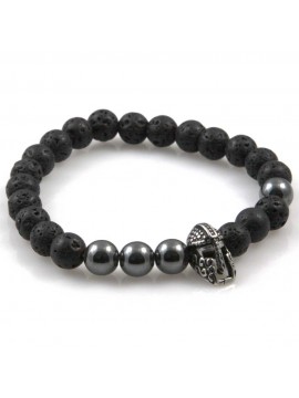 bracciale uomo con elmo e pietre dure gioiello misura unica elastico sfere mm 8