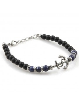 bracciale uomo con ancora gioiello in acciaio e pietre dure simboli marinari cm 21 mm 15 mm 6