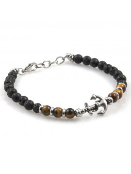 bracciale uomo con ancora gioiello in acciaio e pietre dure simboli marinari cm 21 mm 15 mm 6