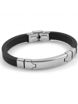 bracciale uomo con piastra da incidere gioiello in acciaio e caucciu cm 21 mm 8
