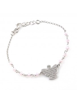 bracciale donna con ciondolo angelo custode preghiera gioiello in argento 925  e pietre sfaccettate rosa cm 19 mm 17 mm 15