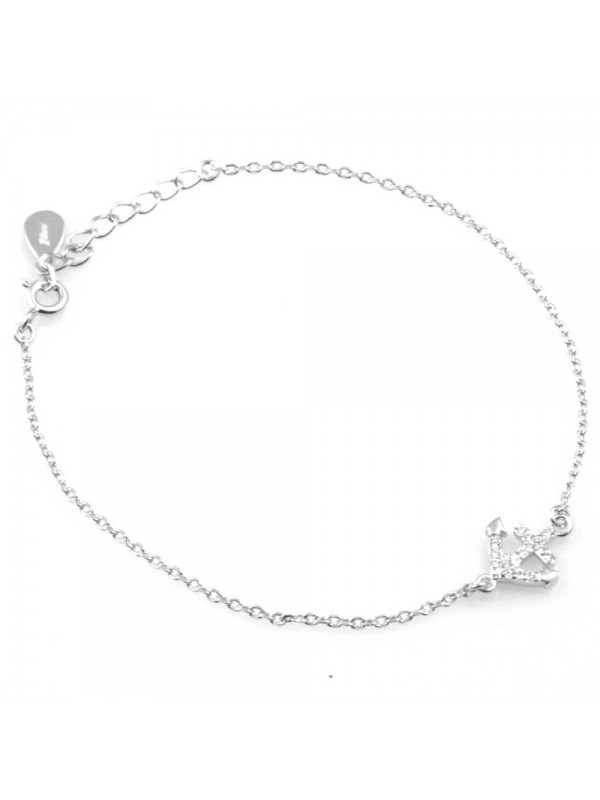 bracciale donna con ancora ciondolo gioiello in argento 925 e zirconi cm 19 mm 11 mm 10