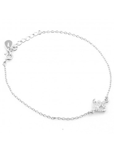 bracciale donna con ancora ciondolo gioiello in argento 925 e zirconi cm 19 mm 11 mm 10