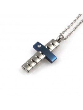 collana uomo croce ciondolo gioiello in acciaio inossidabile blu zircone catena fino a cm 50 mm 22 mm 12