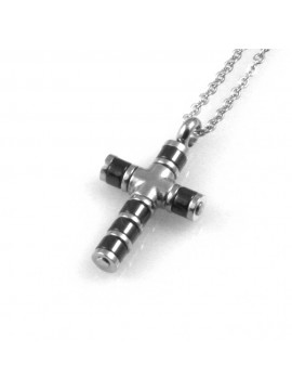 collana uomo croce ciondolo gioiello in acciaio inossidabile bicoloreccatena fino a cm 50 mm 21 mm 14