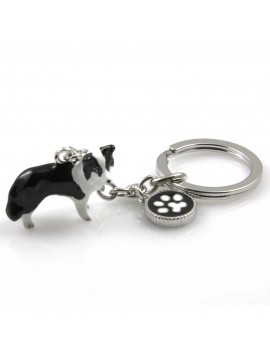portachiavi donna con cane razza border collie gioiello in acciaio inossidabile e smalto cm 70