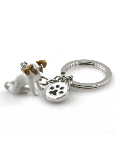 portachiavi donna con cane razza jack russel gioiello in acciaio inossidabile e smalto cm 70