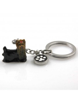 portachiavi donna con cane razza yorkshire terrier gioiello in acciaio inossidabile e smalto cm 70