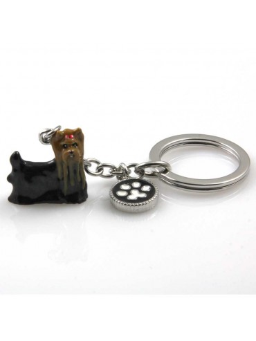 portachiavi donna con cane razza yorkshire terrier gioiello in acciaio inossidabile e smalto cm 70