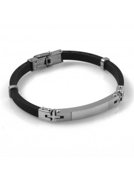 Bracciale uomo per incisione linea personalizzati acciaio e caucciu con piastra lungo cm 21 largo mm 6