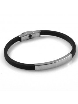 bracciale uomo per incisione linea personalizzati con piastra in acciaio e caucciu lungo cm 21 largo mm 5