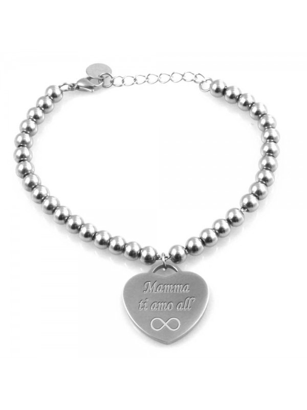 Bracciale donna con ciondolo cuore incise frasi sulla mamma in acciaio
