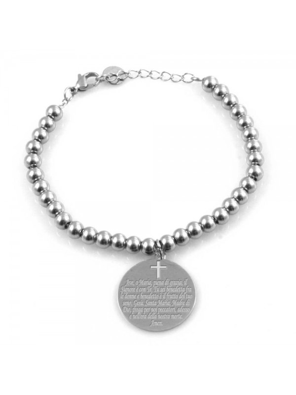 Bracciale donna con ciondolo inciso ave maria in acciaio