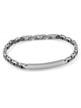 Bracciale uomo in acciaio e ceramica nera e piastra per incisioni